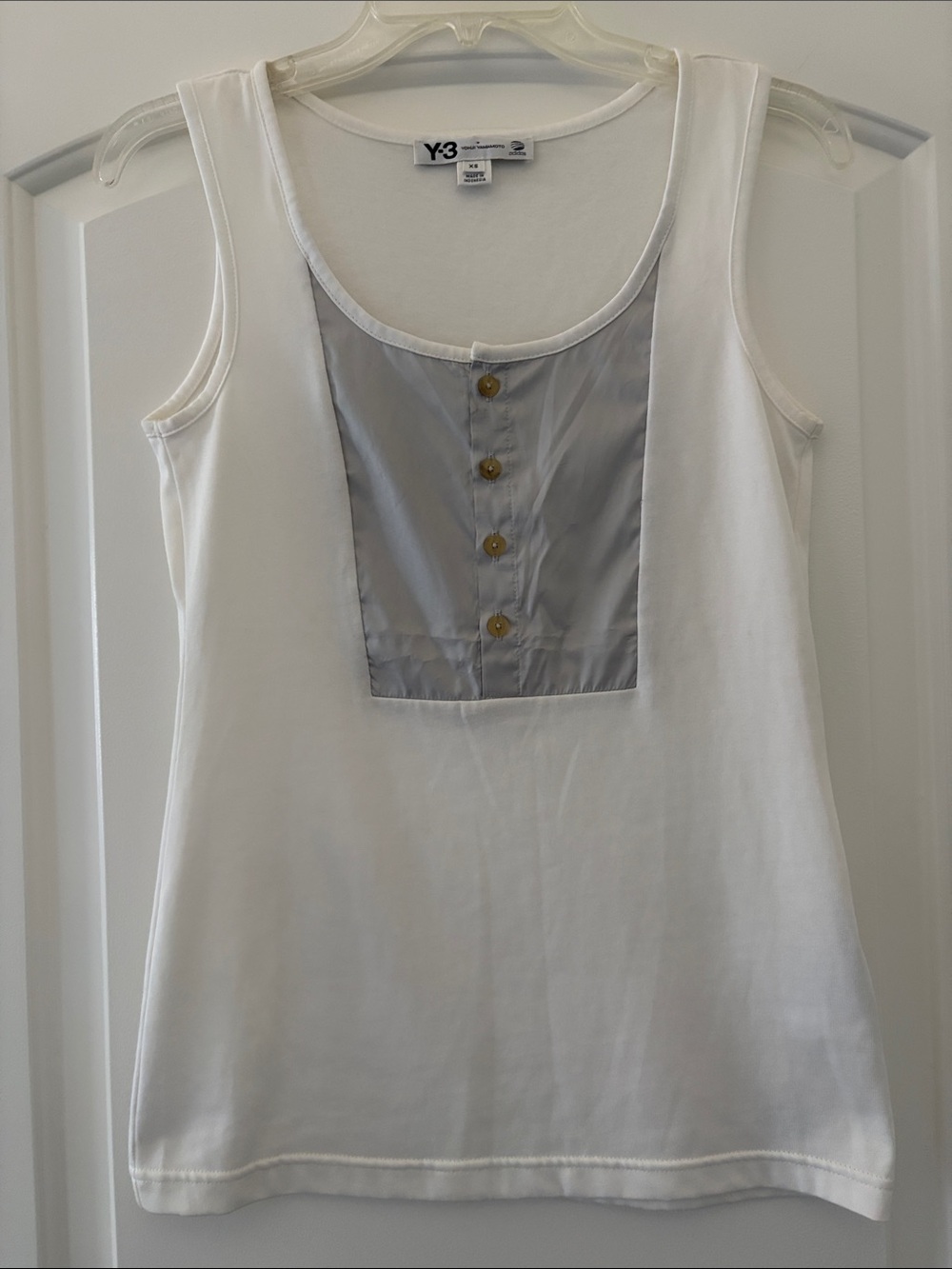 Y-3 adidas Women’s White Tank Top with Gray Button Bib, size‎ XS